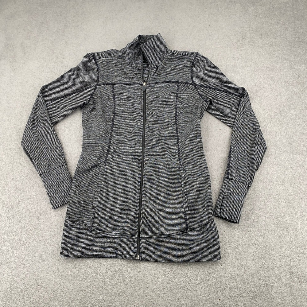 Old Navy Active Womens Small Black White Striped Full Zip Jacket Thumbholes 8571